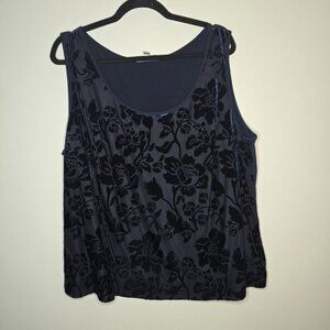 Oleg Cassini Floral Velvet Blouse Tank Top Blue Womens 22W